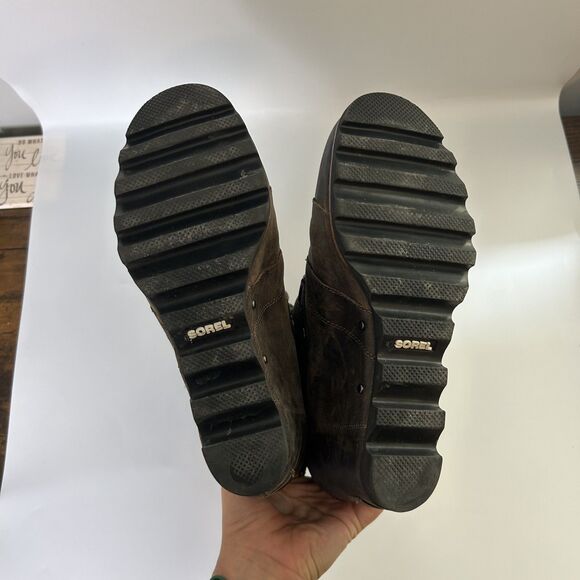 Sorel Womens Bootie Size 10 Dark Brown Joan Of Arctic Leather Wedge Boot Lace Up - Picture 9 of 12